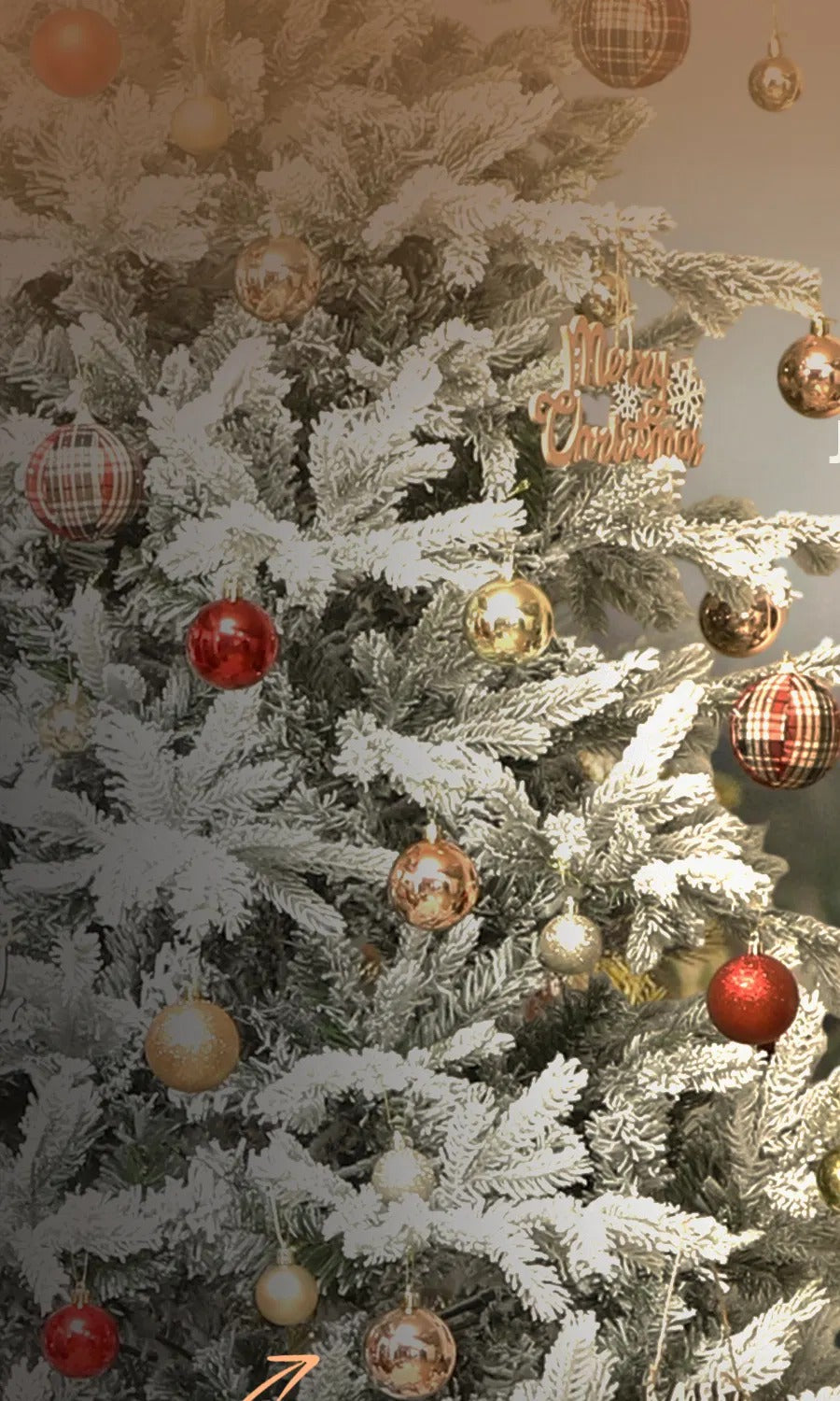 Large snow-flocked full spruce Christmas tree