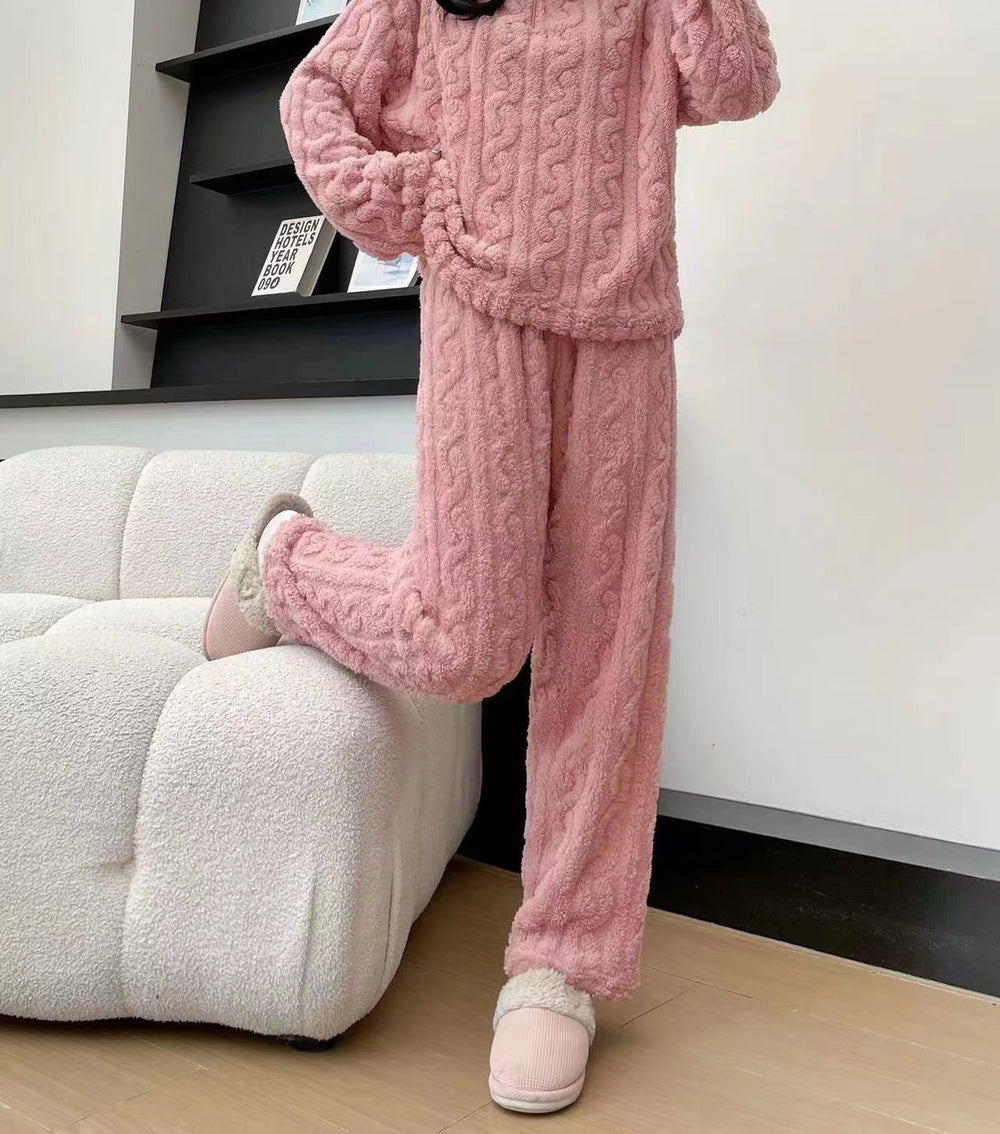 Pink coral fleece half zip pyjama set