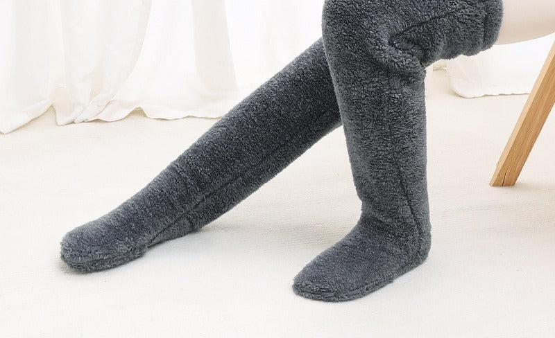 Pink plush leg warmers with drawstring