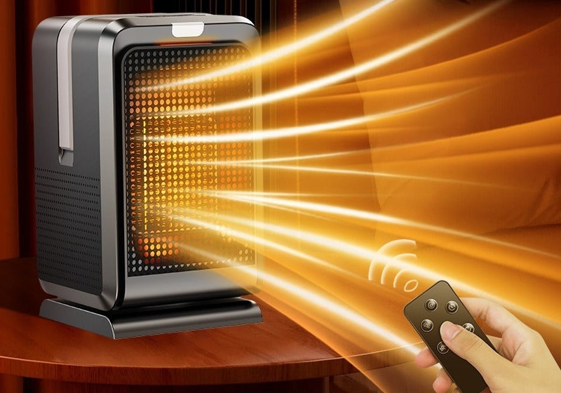 Black oscillating ceramic fan heater with remote