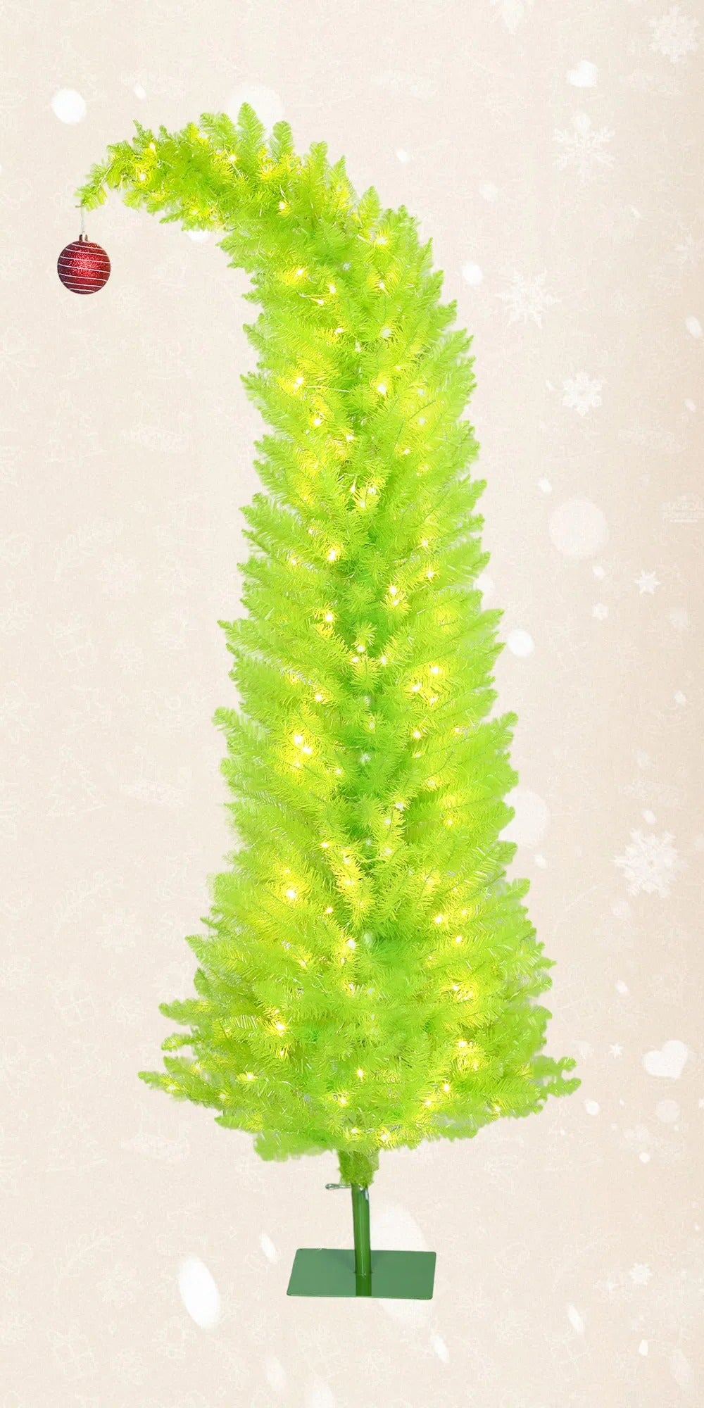Lime green Christmas tree with bent top