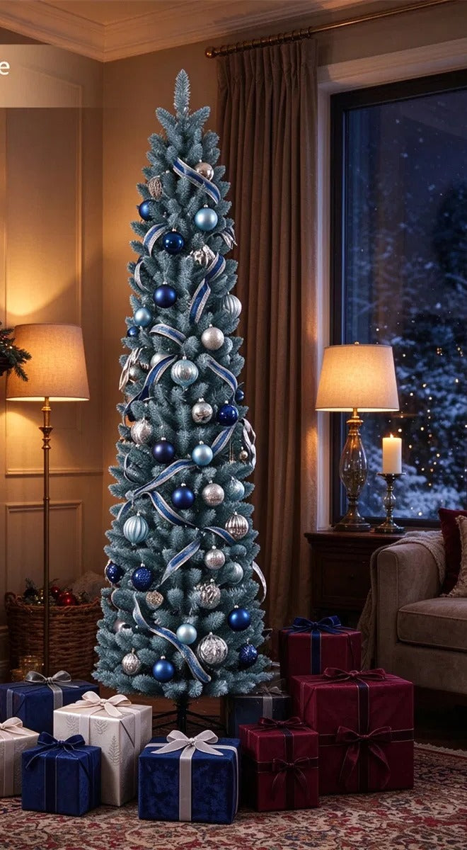 Frosted slim pencil tree with silver tips