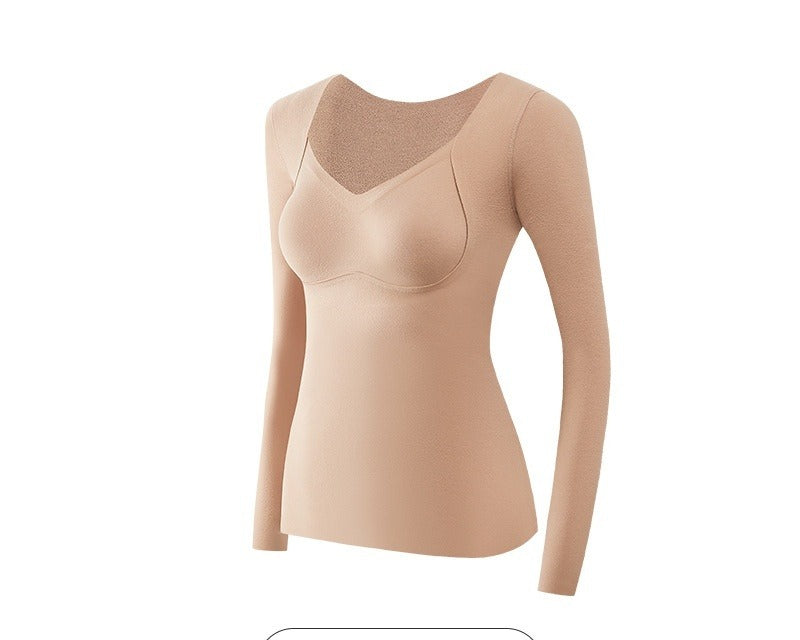 Black fleece lined thermal top with V neck