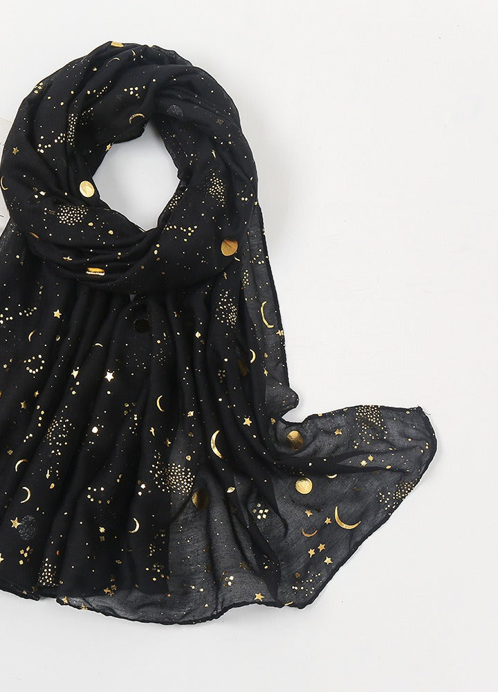 Navy scarf with gold stars and moons