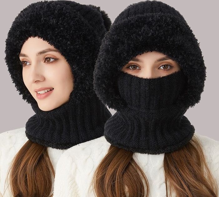 Heat Hollow Knitted Hood Hat, Scarf and Face Cover in One