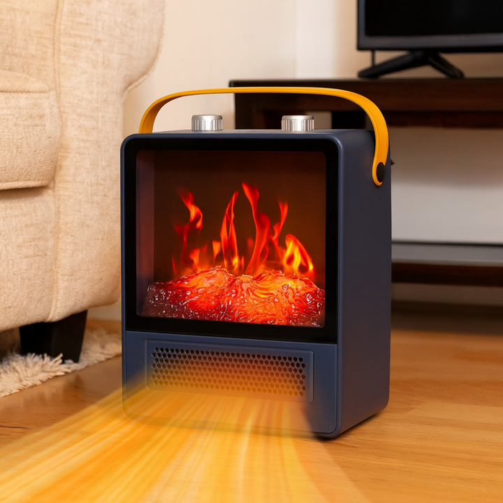 Electric Fan Heater with Realistic Fireplace Flame Display