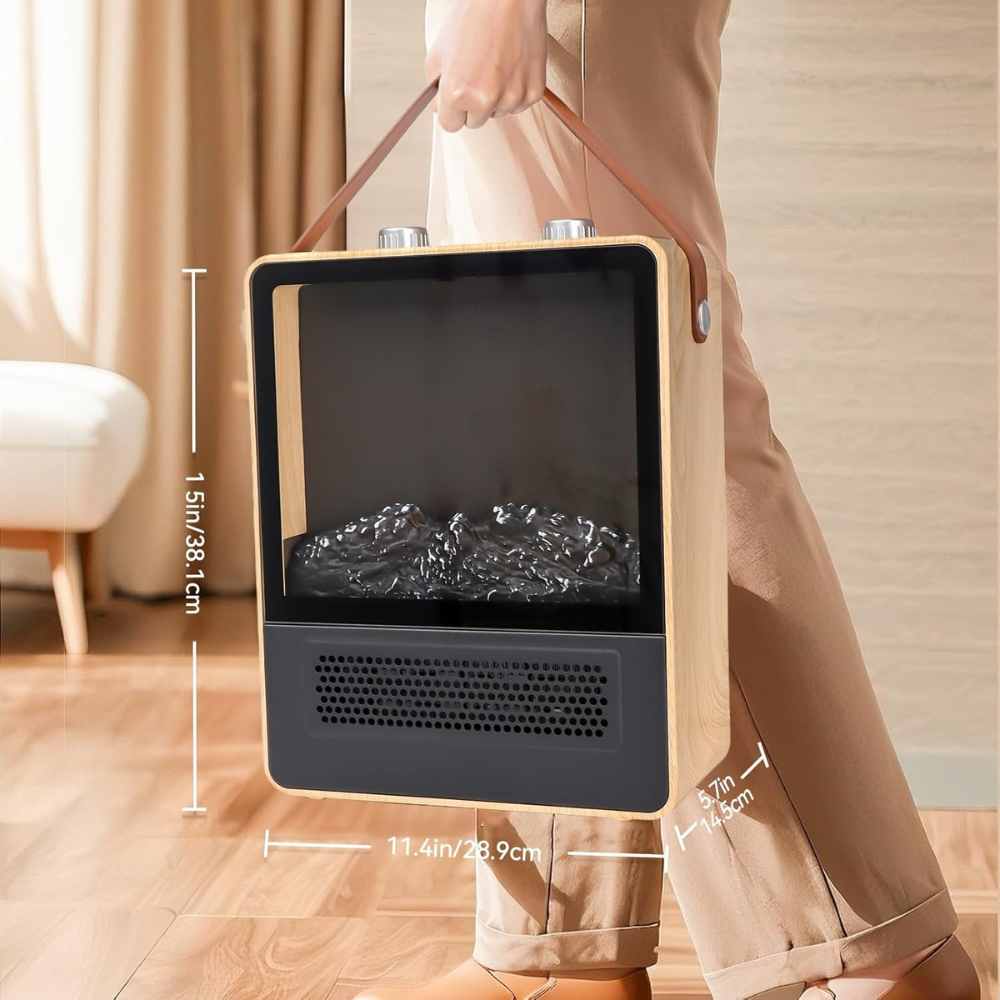 Electric Fan Heater with Realistic Fireplace Flame Display