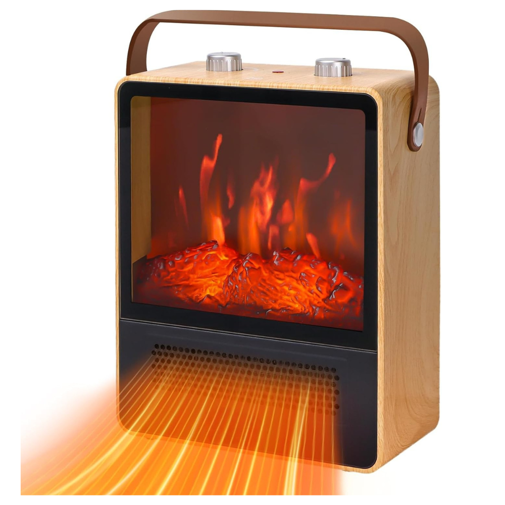 Electric Fan Heater with Realistic Fireplace Flame Display