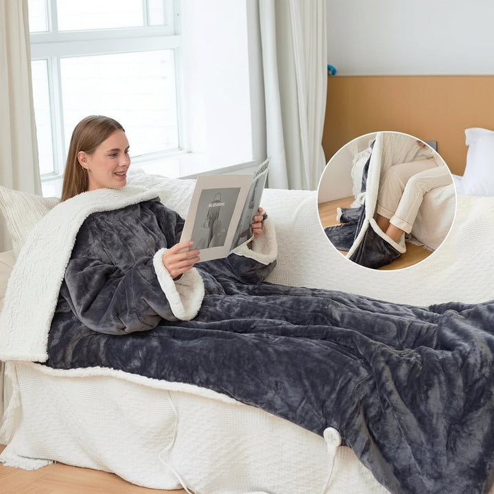 Wearable Electric Heated Blanket | Sherpa Hoodie Throw