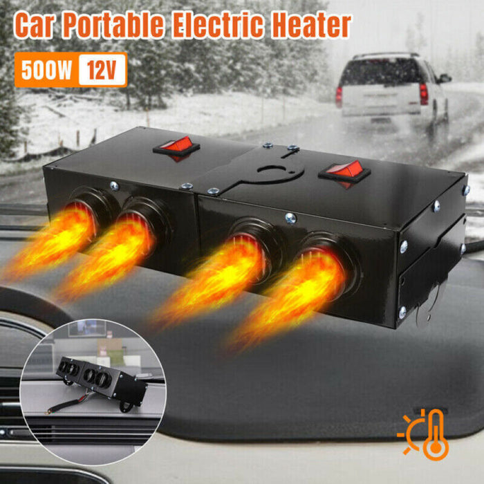 Electric Car Heater 500W | 12V Ceramic Heating Element with 4 Fans | Quick Defrosting &amp; Quiet Operation