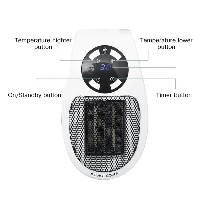 Mini Heater | Programmable 12-Hour Timer | Quiet Operation with Remote Control and Thermostat 15-32°C