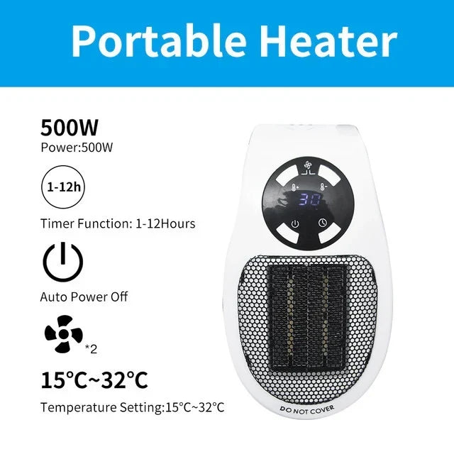 Mini Heater | Programmable 12-Hour Timer | Quiet Operation with Remote Control and Thermostat 15-32°C