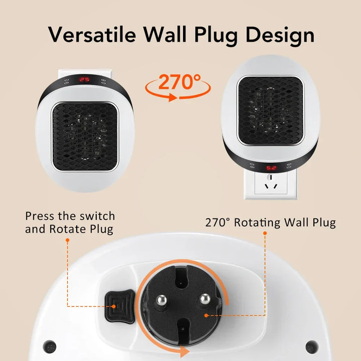 ThermoLux 600W Mini Wall Heater | Compact Electric Heater with Remote Control | Plug-In Heater with Thermostat &amp; Timer | Heats in 3 Seconds