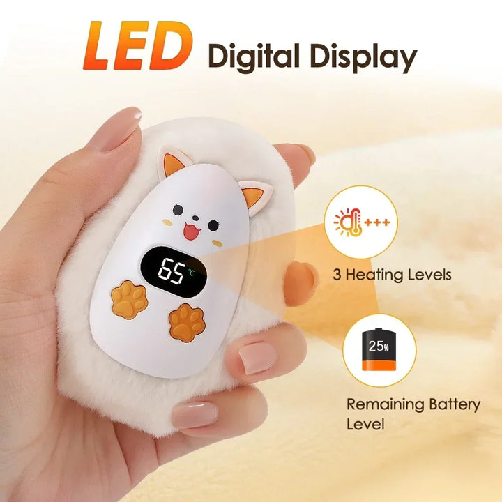 Heat Hollow™ Rechargeable Fox Hand Warmer with Digital Display