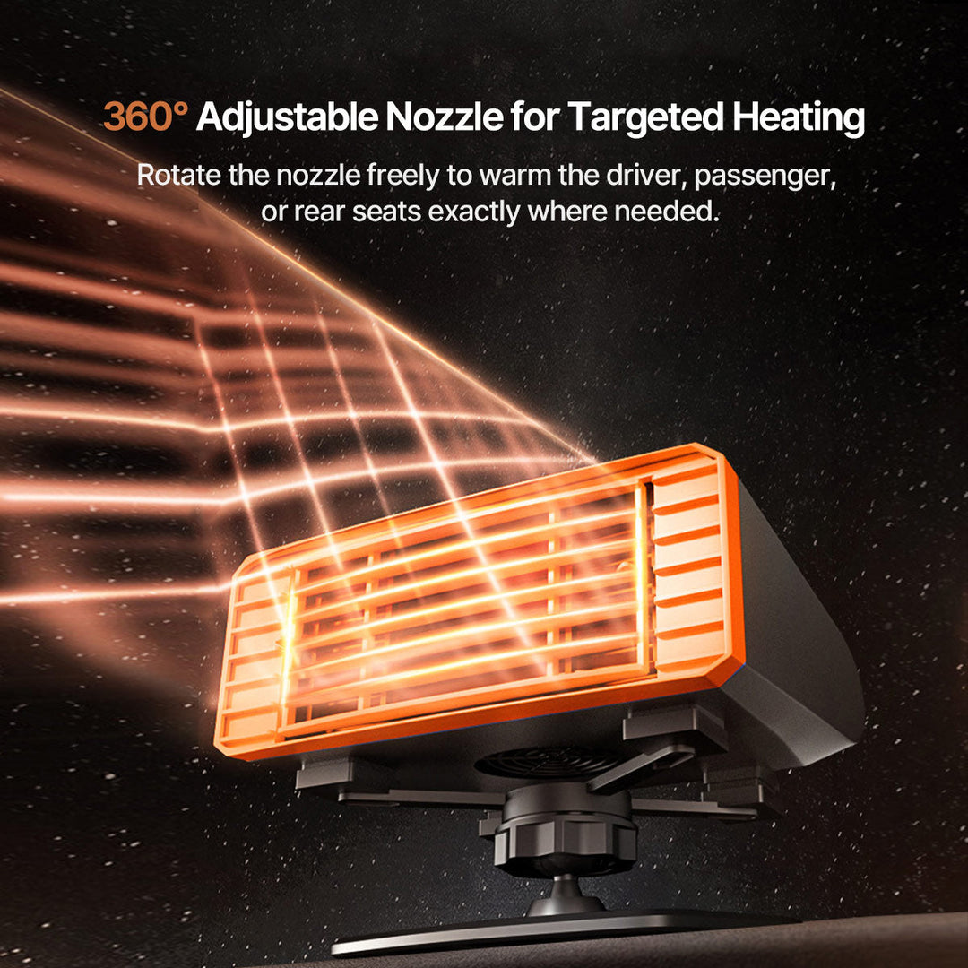 Car Windscreen De-icer Heater | 80°C Heating Power, 360° Swivel, Quiet 20 dB | 12V/24V, Double Safety