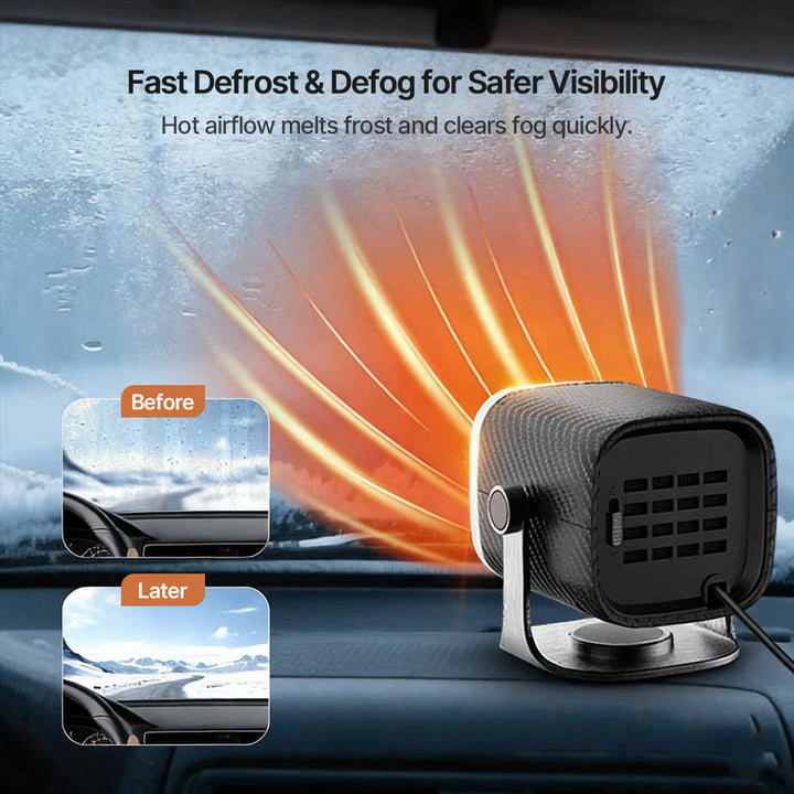 Portable Car Heater 12V/24V | Quick Defrosting in 1 Second | 360° Rotatable for Targeted Heat Distribution