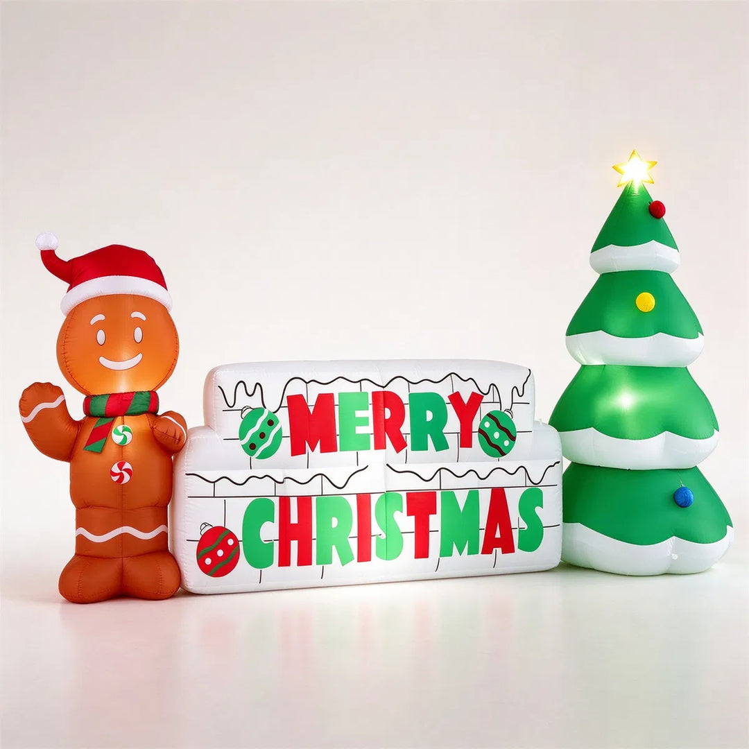 Inflatable Merry Christmas sign with gingerbread man