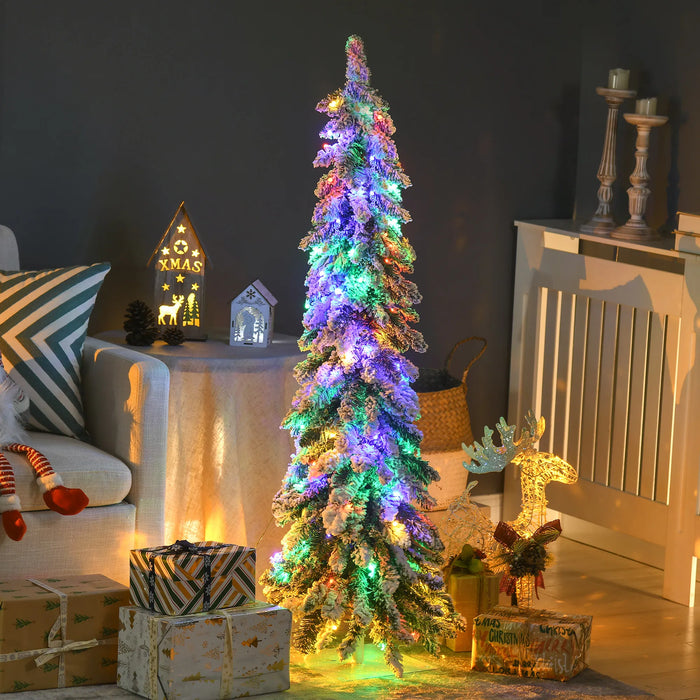 Heat Hollow Flocked Pencil Christmas Tree with 100 LEDs, 4ft
