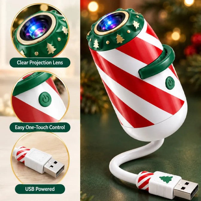 Candy-cane projector lighting car roof with Santa