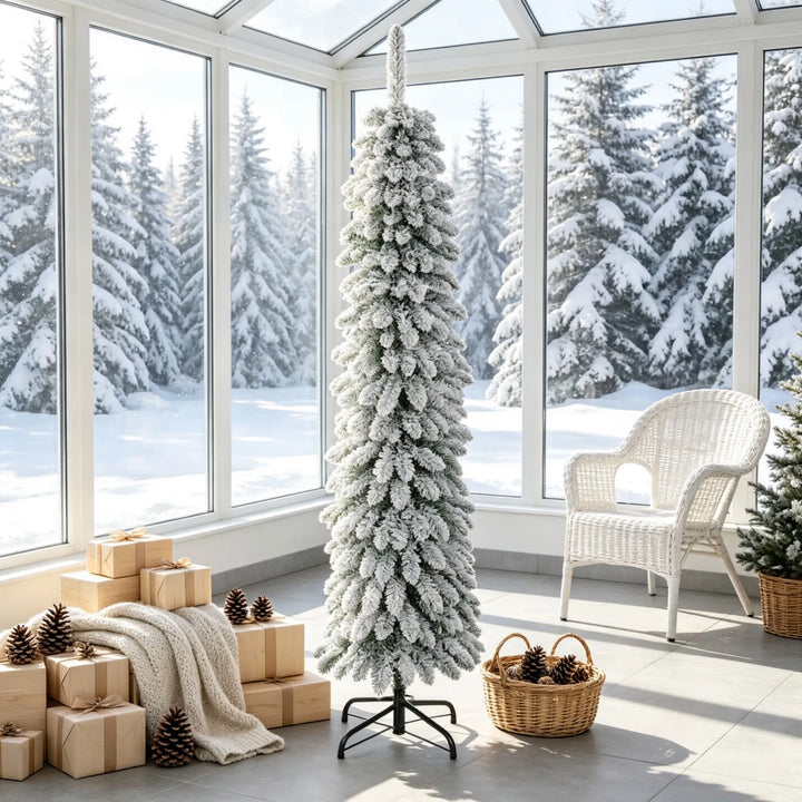 Slim white flocked tree, unlit, 5ft