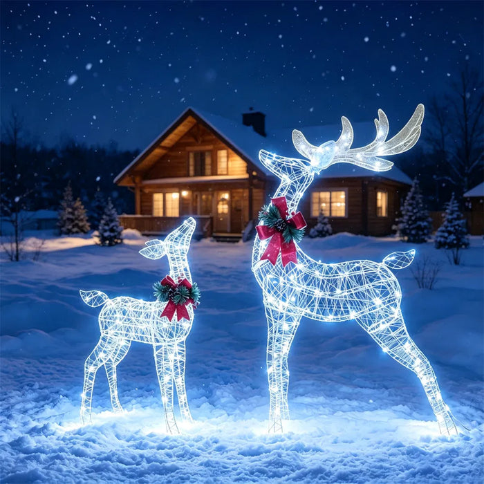 Heat Hollow Light-Up Glitter Reindeer with Red Bows, Set of 2