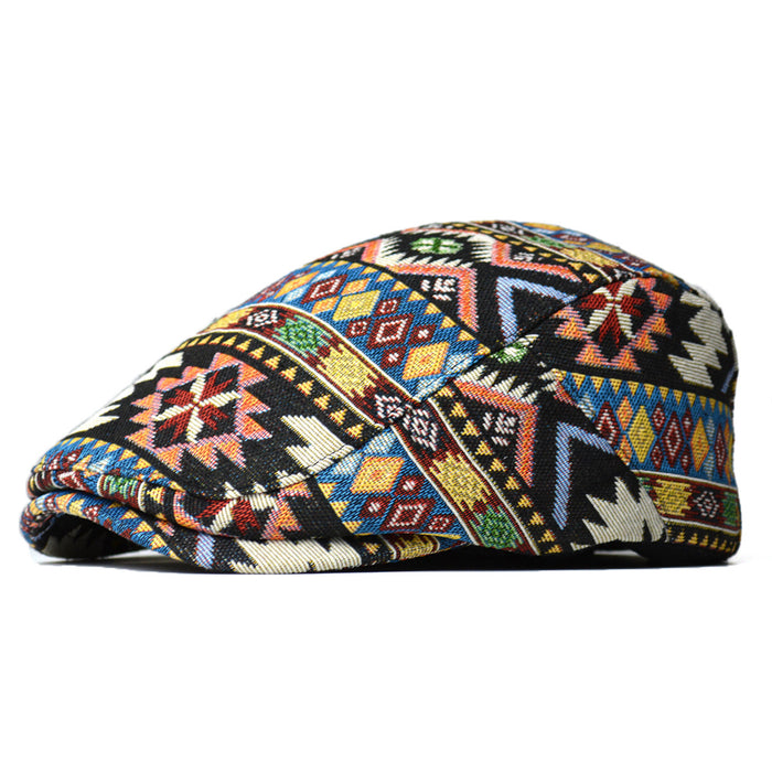 Heat Hollow Patterned Flat Cap with Ethnic Jacquard
