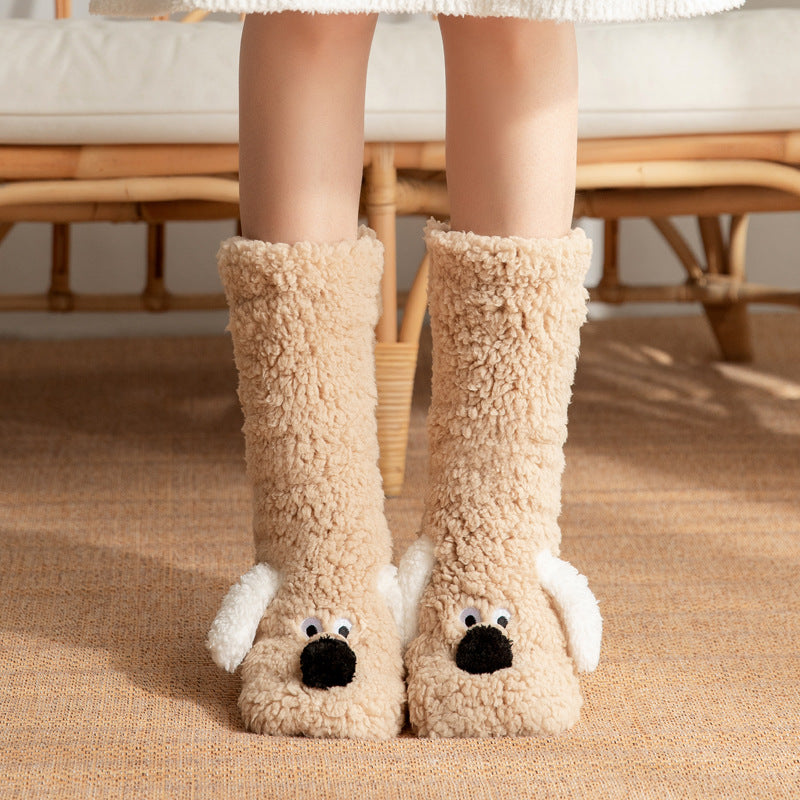 Plush dog face socks with 3D ears