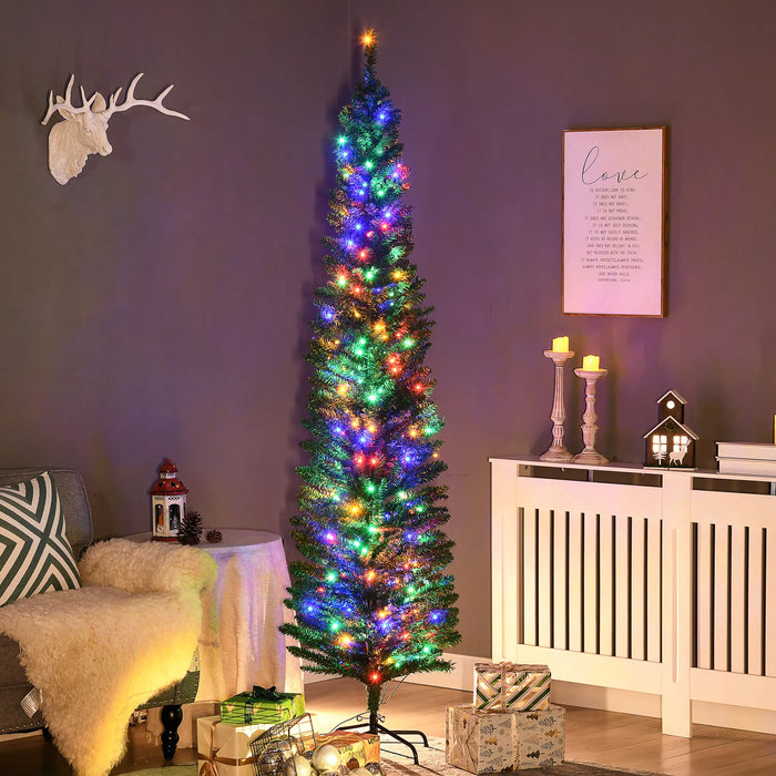 Heat Hollow Green Pencil Christmas Tree with Multicolour LEDs, 7ft