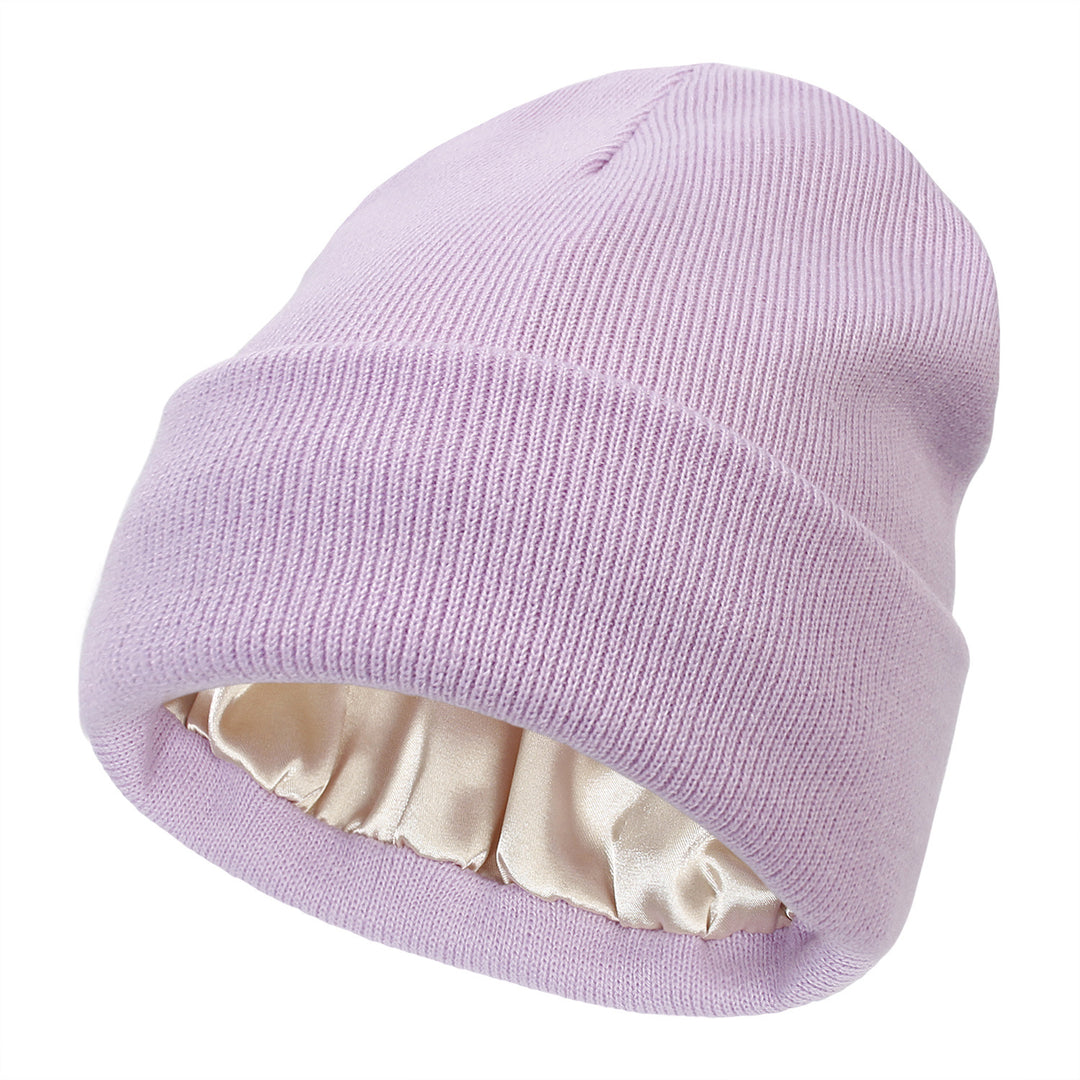 Pink cuffed beanie with satin lining