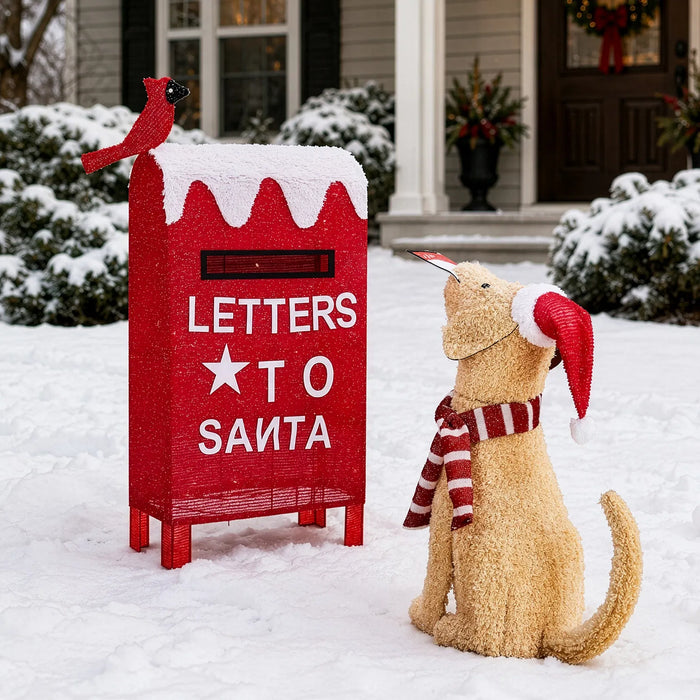 Heat Hollow Light-Up Dog and Red Postbox Christmas Figure, 84cm