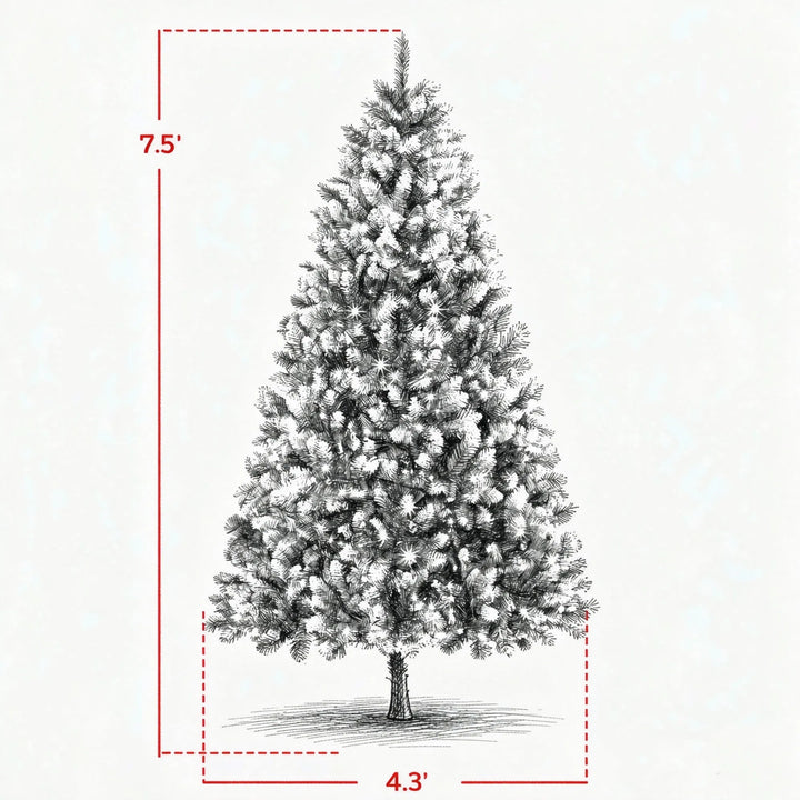 Tall snow-tipped pre-lit tree with remote