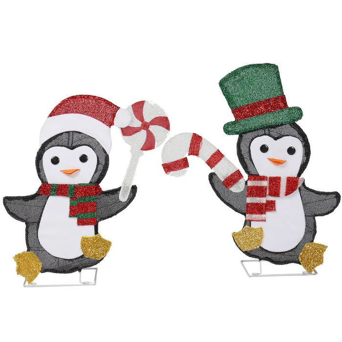 Heat Hollow Set of 2 Light-Up Christmas Penguins with Candy Canes