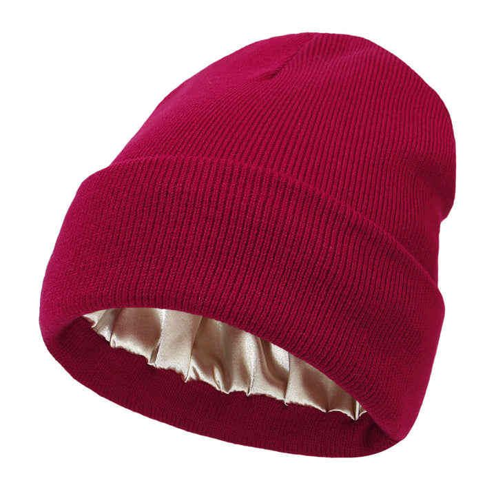 Black double layer cuffed beanie with satin lining