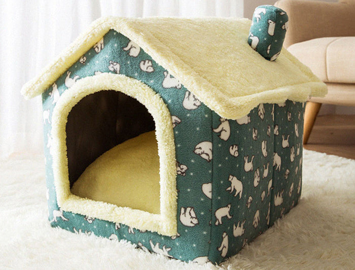 Heat Hollow Foldable plush pet cave house with soft cushion