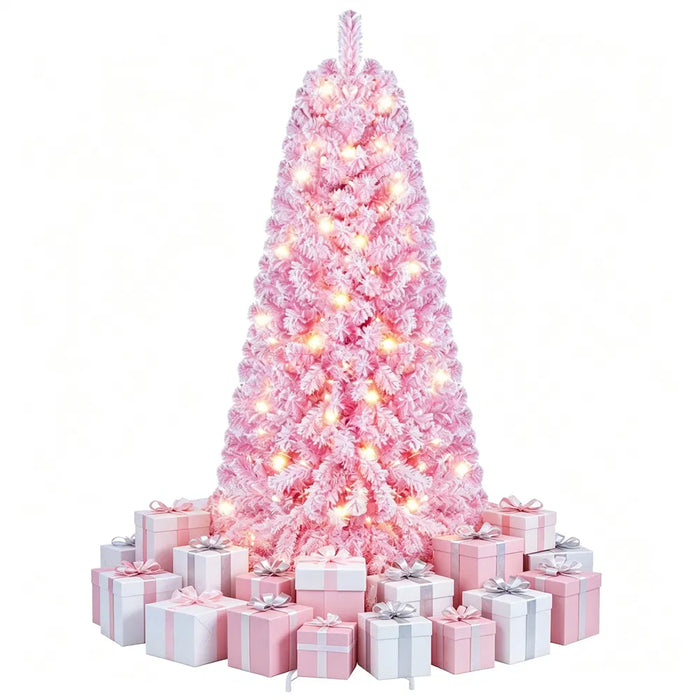 Heat Hollow Small Pink Flocked Christmas Tree with 160 LEDs, 5ft