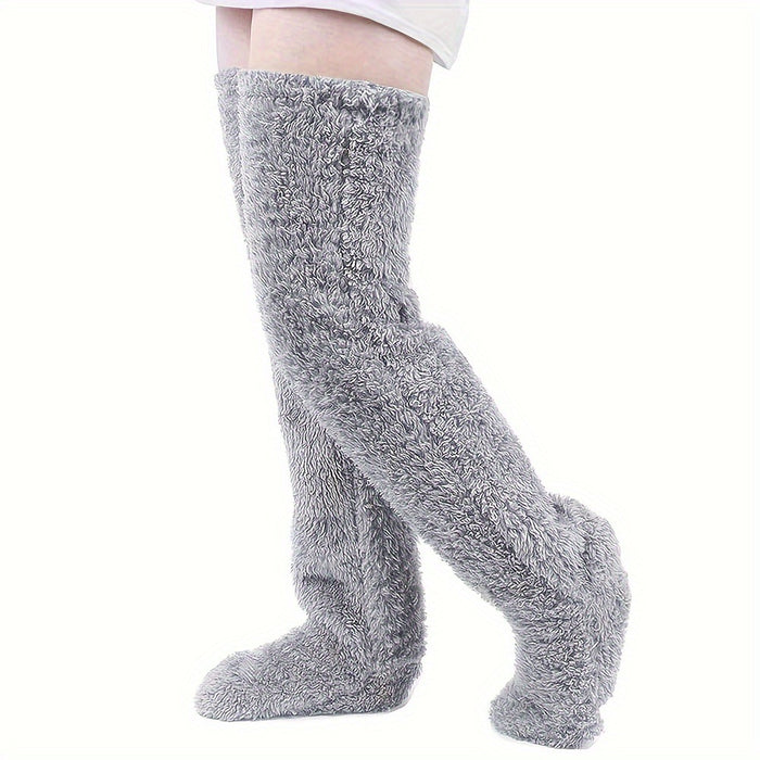Heat Hollow Over the Knee Fluffy Leg Socks in Solid Colours