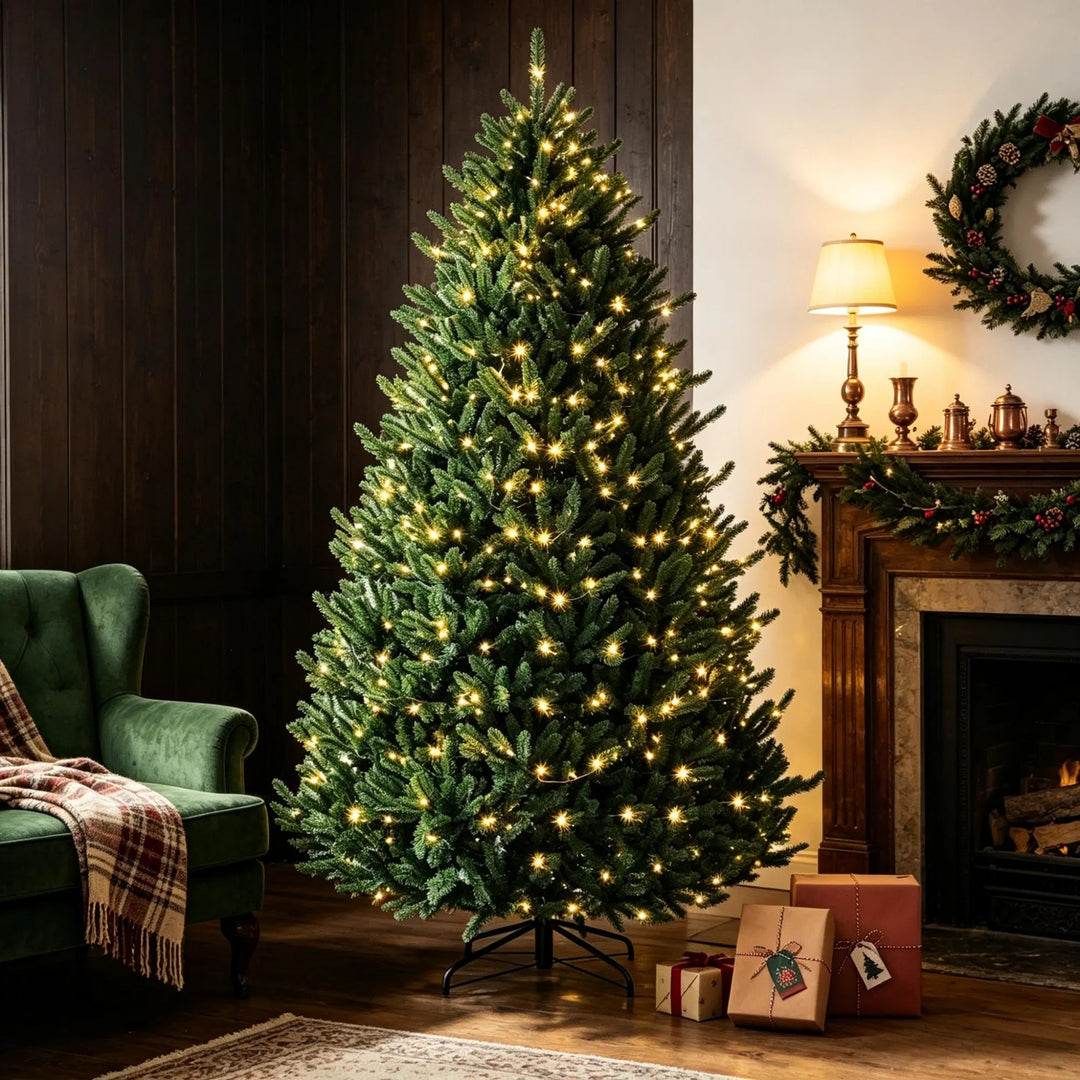 Full pre-lit tree with colourful LEDs