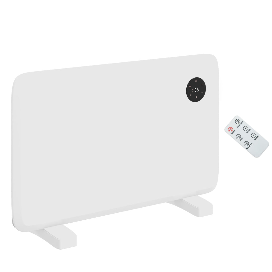 white slim panel heater on feet with LED display