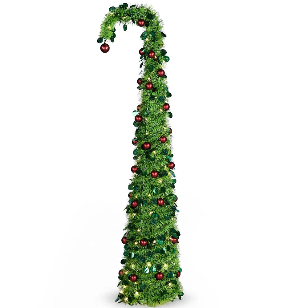 Green pop-up Christmas tree with red baubles