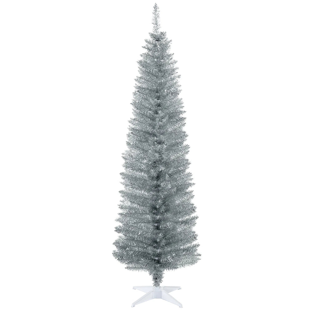 Silver slim pencil Christmas tree, unlit