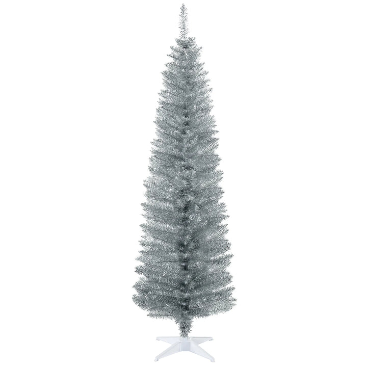 Silver slim pencil Christmas tree, unlit
