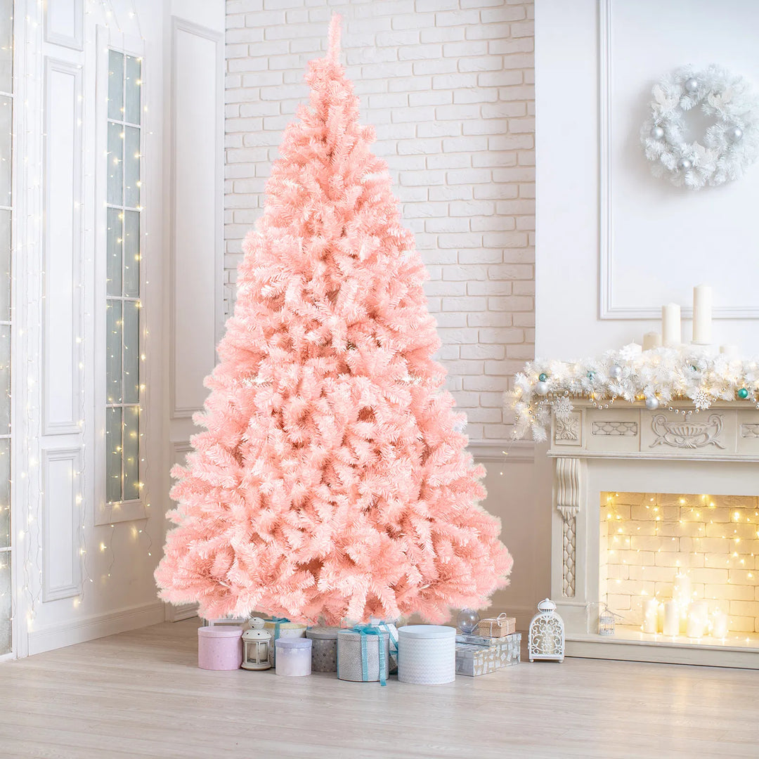 Pink artificial Christmas tree in living room