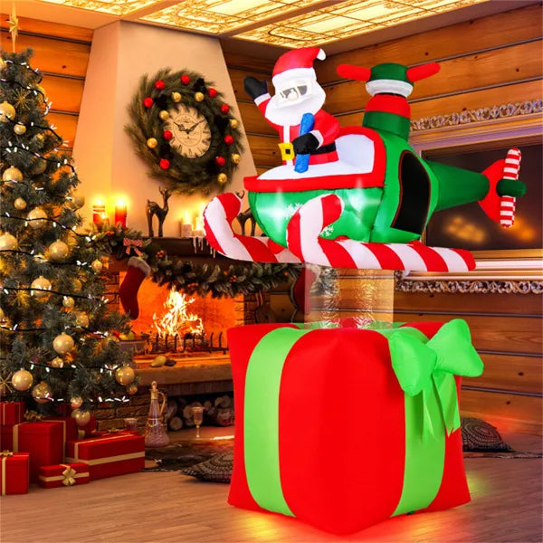 Inflatable Santa in a helicopter on a gift