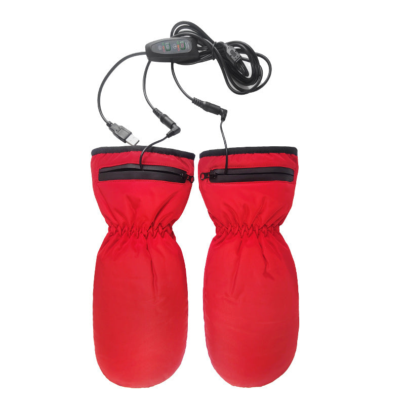 Black windproof USB heated mittens