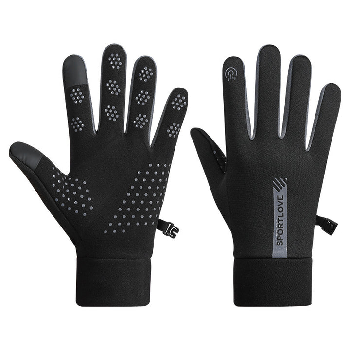 Grey fleece lined water repellent winter gloves
