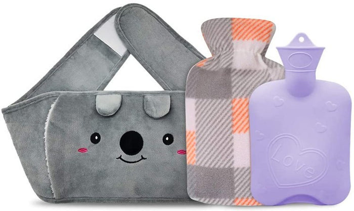 Heat Hollow Hot water bottle belt with cute animal cover, washable and warm
