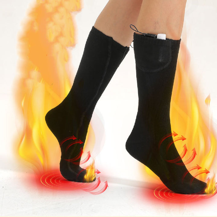 Black heated cotton socks with USB connection