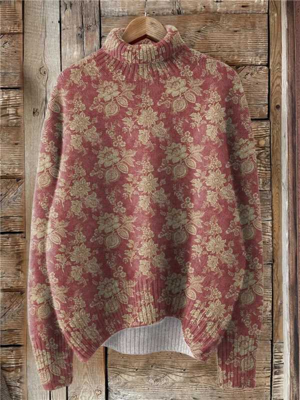 Woman in printed turtleneck jumper