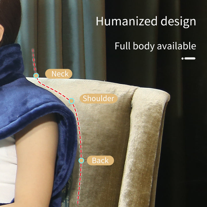 Grey heated flannel shawl over shoulders