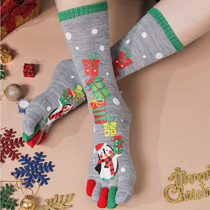Heat Hollow Knee High Christmas Toe Socks for Women